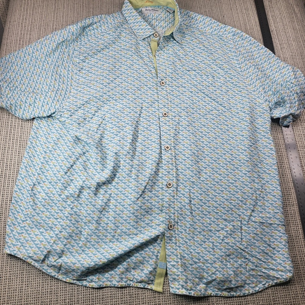 Tommy Bahama Shirt Mens Big 1X Blue Cocktail Print Short‎ Sleeve Button Front